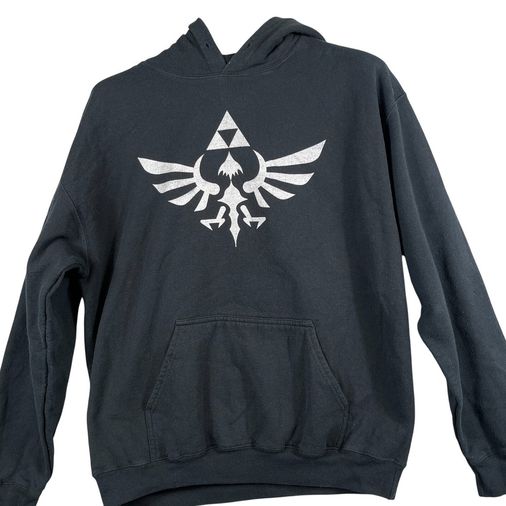 Nintendo Mens L Hoodie Black White Triforce Legend of Zelda Graphic Pullover